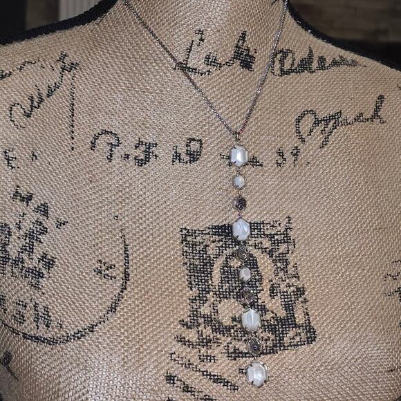 Kendra Scott Custom Adjustable Necklace Silver Black Drusy Clear Slate Pearl - Picture 3 of 8